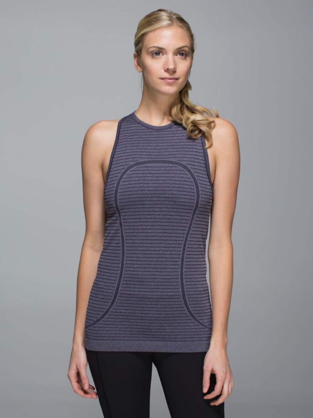 Lululemon Run Swiftly Tech Tank Rugby Stripe Tonal Heathered Black Grape Size 2